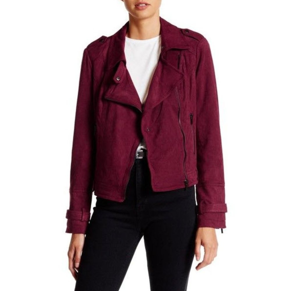 BNCI by Blanc Noir Faux Suede Burgundy Moto Jacket